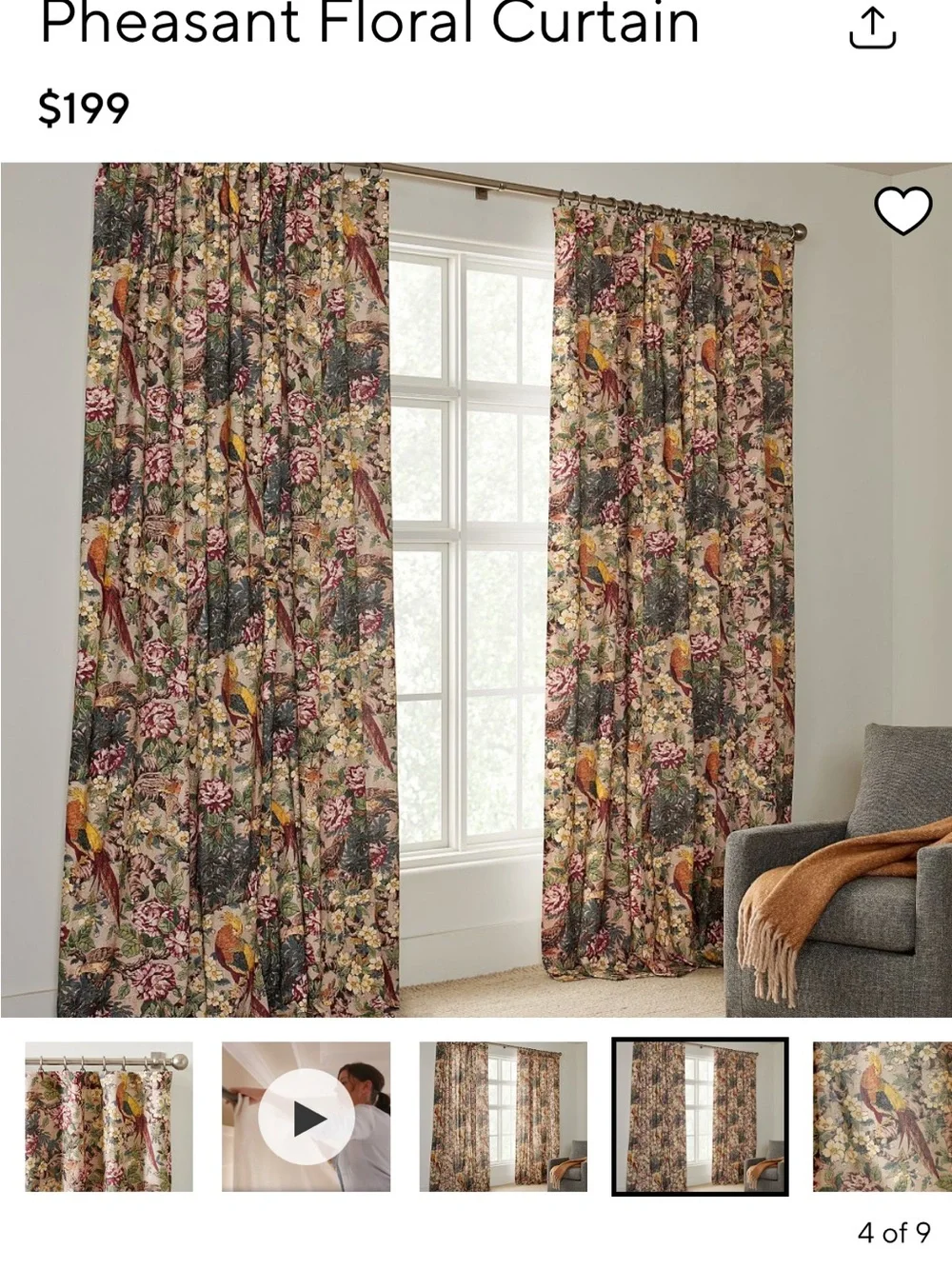 Pottery Barn Pheasant Floral Drapes in Multicolor